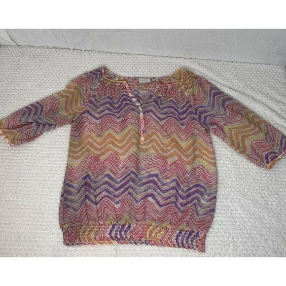 New York & Company Sheer Spring Top Med 3/4 Sleeve - Picture 1 of 5